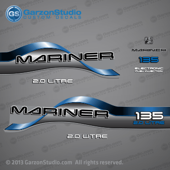 1996 1997 1998 Mariner 135 Hp 2.0 LITRE EFI Decal set Blue

135 HP MODELS:
1135412SD L, 1135412TD L, 1135412UD L CARB, 1135422SD XL, 1135422TD XL, 1135422UD XL CARB, 1135425SD CXL, 1135425TD CXL, 1135425UD CXL CARB, 7135412ED L, 7135412FD L, 7135412GD L, 7135422ED XL, 7135422FD XL, 7135422GD XL, 7135425ED CXL, 7135425FD CXL, 7135425GD CXL.

Decal set may match any of these part numbers:

37-813036A96 DECAL SET Gray 135 Long
37-813036A96 813036A96 
37-824106A96 DECAL SET Gray 135 XL/CXL
37-824106A96 824106A96
37-813036A97 DECAL SET
S37-813036A97 813036A97
37-850397A97 DECAL SET,
37-850397A97 850397A97

Mariner 135 Hp 2.0 LITRE decal - Wrap Port, Rear, Stbd Side 
2.0 litre decal - Stbd Side 
Mariner logo decal - Front Side
Mariner decal - Front Side (37-830164-2) 
135 Hp decal - Front Side
Electronic Fuel Injection decal - Front Side
2.0 litre decal - Port Side
