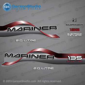 1996 1997 1998 Mariner 135 Hp 2.0 LITRE EFI Decal set red

135 HP MODELS:
1135412SD L, 1135412TD L, 1135412UD L CARB, 1135422SD XL, 1135422TD XL, 1135422UD XL CARB, 1135425SD CXL, 1135425TD CXL, 1135425UD CXL CARB, 7135412ED L, 7135412FD L, 7135412GD L, 7135422ED XL, 7135422FD XL, 7135422GD XL, 7135425ED CXL, 7135425FD CXL, 7135425GD CXL.

Decal set may match any of these part numbers:

37-813036A96 DECAL SET Gray 135 Long
37-813036A96 813036A96 
37-824106A96 DECAL SET Gray 135 XL/CXL
37-824106A96 824106A96
37-813036A97 DECAL SET
S37-813036A97 813036A97
37-850397A97 DECAL SET,
37-850397A97 850397A97

Mariner 135 Hp 2.0 LITRE decal - Wrap Port, Rear, Stbd Side 
2.0 litre decal - Stbd Side 
Mariner logo decal - Front Side
Mariner decal - Front Side (37-830164-2) 
135 Hp decal - Front Side
Electronic Fuel Injection decal - Front Side
2.0 litre decal - Port Side
