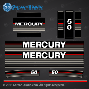 MERCURY 50 hp 1989 1990 decal set 43538A89 DECAL SET BLACK 50