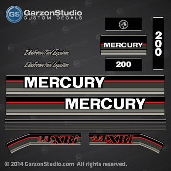 MERCURY 150 hp 1991 1992 1993 decal set  DECAL SET  2.5 litre

812563A93 DECAL SET (BLACK 200) DESIGN I

1992-1993 Mercury 200 hp L: 1200412MD, 1200412ND, 1200412PD, 1200412PT, 1200412RD. 
1992-1993 Mercury 200 hp XL: 1200422MD, 1200422ND, 1200422PD, 1200422RD. 
1992-1993 Mercury 200 hp CXL: 1200425MD, 1200425ND, 1200425PD.
1992-1993 Mercury 200 hp JET 140: 1200472PD, 1200472RD.
1992-1993 Mercury 200 hp MH: 7002201DB, 7002201DK.

1	9742A88 TOP COWL ASSEMBLY (BLACK) 200
23	18755A FRONT SHIELD ASSEMBLY (BLACK)


