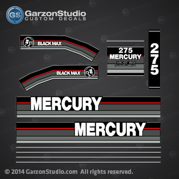 1991 1993 MERCURY 275 hp Black Max DECAL SET 

13487A89 DECAL SET (BLACK 275) DESIGN I

1991-1993 MERCURY 275 hp L: 1275412LD L, 1275412MD L, 1275412ND L, 1275422GD XL, 1275422JD XL, 1275422LD XL, 1275422MD XL, 1275422ND XL, 1275422PD XL.
1991-1993 MERCURY 275 hp CXL: 1275425LD CXL, 1275425MD CXL, 1275425ND CXL, 1275425PD CXL, 7275425AD CXL, 7275425BD CXL, 7275425CD CXL, 7275425YD CXL.
1991-1993 MERCURY 275 hp XXL: 1275432GD XXL, 1275432JD XXL, 1275432LD XXL, 1275432MD XXL, 1275432ND XXL, 1275432PD XXL, 7250432PD XXL, 7250432SD XXL, 7275432BD XXL, 7275432CD XXL, 7275432YD XXL.
1991-1993 MERCURY 275 hp CXXL: 1275435LD CXXL, 1275435MD CXXL, 1275435ND CXXL, 1275435PD CXXL, 7275435AD CXXL, 7275435YD CXXL.
1991-1993 MERCURY 275 hp XL: 7250422PD XL, 7250422SD XL, 7275422AD XL, 7275422BD XL, 7275422CD XL, 7275422YD XL. 
1991-1993 MERCURY 275 hp L: 7275412BD L, 7275412YD L.

7613A 5 FRONT COVER ASSEMBLY (BLACK)
7607A 2 COWL ASSEMBLY (STARBOARD) (BLACK)
7606A 3 COWL ASSEMBLY (PORT) (BLACK)
13487A89 DECAL SET (275-BLACK-DESIGN I)

