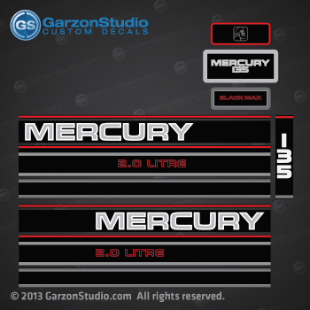1992 1993 1994 1995 MERCURY 135 hp 2.0 litre decal set mercury god kit graphics black max 813220A94 DECAL SET (BLACK 135) DESIGN II