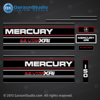 1994 1995 MERCURY 150 hp 150hp 2.5 litre electronic fuel injection xri blackmax decal set black max b max sticker kit stripes