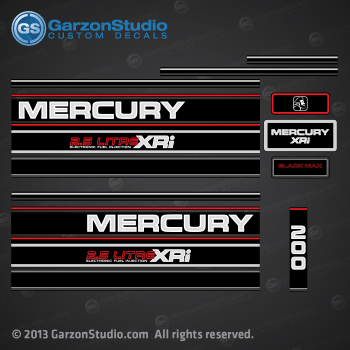 1994 1995 MERCURY 200 hp 200hp 2.5 litre electronic fuel injection xri blackmax decal set black max b max sticker kit stripes