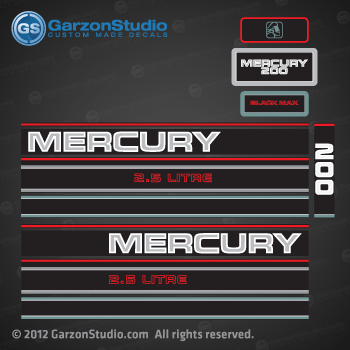 1994-1995 MERCURY 200 hp 200hp 2.5 litre liter decal set black max b max
