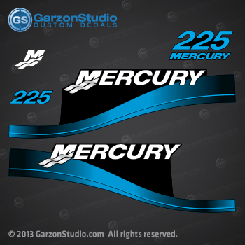 1999 2000 2001 2002 2003 2004 2005 2006 MERCURY 225 hp decal set Blue decals cowling graphics 225 EFI Saltwater Series,
225 EFI Freshwater series,
225 EFI Bluewater series,
225 Optimax Bluewater series,
225 Optimax Saltwater Series,
855408A00
855408A00 DECAL SET	(225 BLACK) (BLUE)(2001 AND ABOVE)
