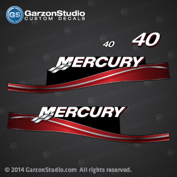 2002 2003 2004 2005 2006 2007 2008 2009 MERCURY 40 hp decal set red 40hp decals cowling graphics