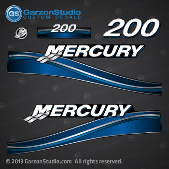 2003 2004 2005 2006 MERCURY 200 hp decal set Blue 200hp decals cowling graphics sticker 
855412A04 DECAL SET (200 Mercury Saltwater)(Blue)
