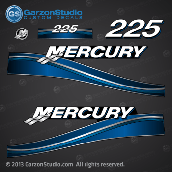 2003 2004 2005 2006 MERCURY 225 hp decal set Blue 225hp decals cowling graphics sticker 
855408A04 DECAL SET 225 Mercury/Tracker Blue