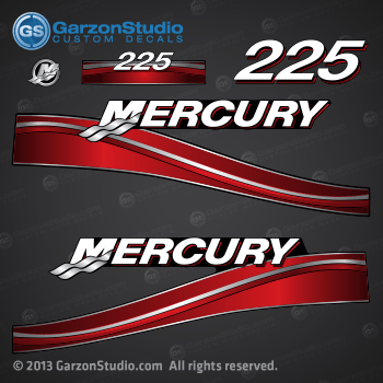 2003 2004 2005 2006 MERCURY 225 hp decal set Red 225hp decals cowling graphics sticker 
855405A04 DECAL SET 225 Mercury/Tracker Red