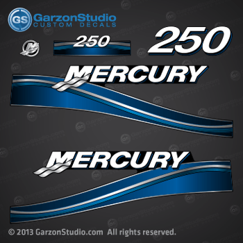 2003 2004 2005 2006 MERCURY 250 hp decal set Blue 250hp decals cowling graphics sticker 
 DECAL SET 250 Saltwater Blue
