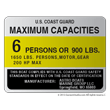 U.S. Coast Guard Capacity Information Maximum Capacities plate decal