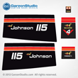 1975 Johnson 115 hp decal set Decals 115hp 135ESL75E 135ETL75E MOTOR COVER part number 0387055 0387056