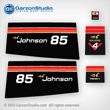 1975 Johnson 85 hp decal set Decals for a Johnson 85 hp 85ESL75E MOTOR COVER, part number 0387073