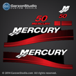 99 00 01 02 03 04 05 06 MERCURY 50 hp decal set red decals 50hp 813010T 8 and 816534T 8 TOP COWL 