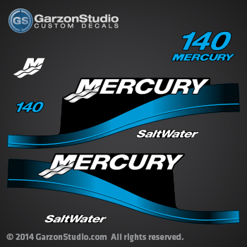 2000 2001 2003 2004 2005 MERCURY 140 hp Saltwater decal set BLUE 879760A03 37-879760A03 decals SW 140hp EFI 