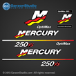 Mercury Racing 2003 2004 250 hp 250hp 250xs 250 xs Optimax 3.0 decal set Mercury racing decals for your Optimax motor cowling 3.2 stroker direct injection Custom Built by Mercury Racing M logo decals kit sticker stickers 841170A03 DECAL SET 250XS DFI (3.0L)