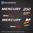 Mercury Racing 2006 2007 208 2009 2010 2011 2012 225 hp 250hp 250xs 250 xs Optimax sport xs decal set Mercury racing decals for your Optimax motor cowling sport xs direct injection Custom Built by Mercury Racing M logo decals kit sticker stickers