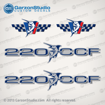 1996 1997 1998 1999 WellCraft boats decal set sticker kit 220 ccf ccf220 marlin sailfish fish racing performance logo decal stickers
